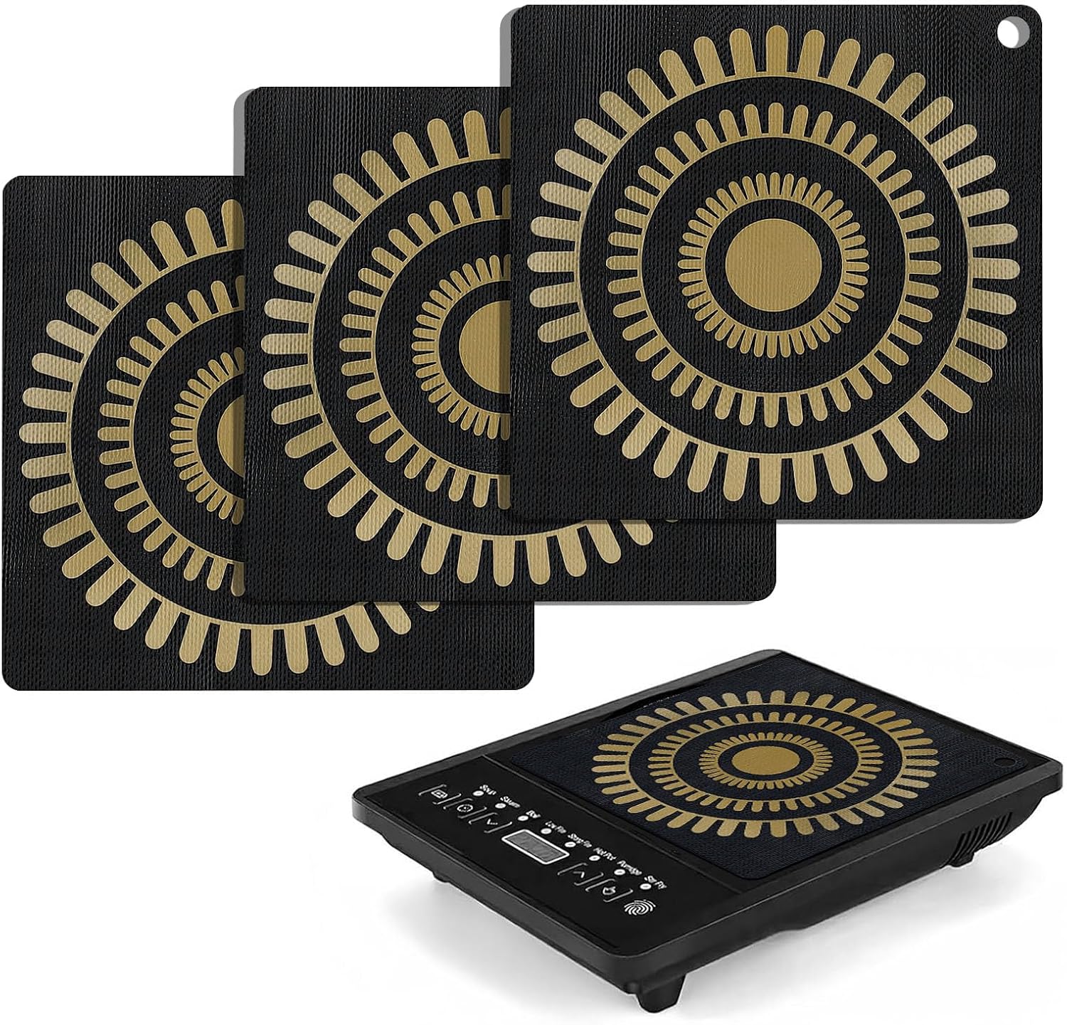 3 pieces Silicone Mat for Induction Cooktop, 9.4 inch Induction Cooktop Mat, Thermochromic Silicone Induction Cooktop Protector (9.8 inch)