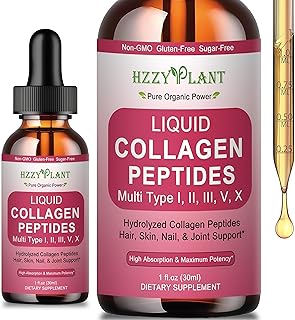 Liquid Collagen Peptides - Multi Collagen for Women Type I, II, III, V, X with Glucosamine, MSM, Hyaluronic Acid, High Absorption Hydrolyzed Collagen Peptides Drops for Skin Hair Nail & Joint, Non-GMO