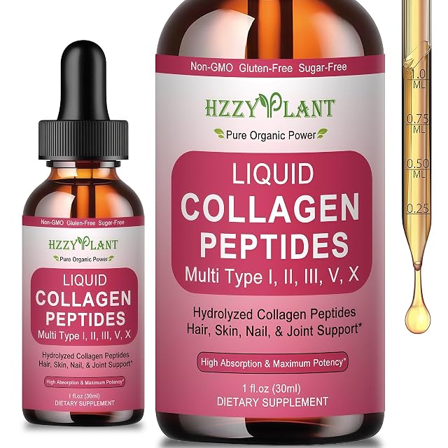 Liquid Collagen Peptides - Multi Collagen for Women Type I II III V X with Glucosamine MSM Hyaluronic
