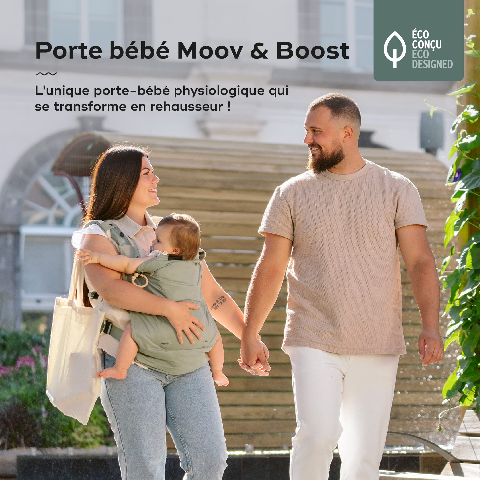 Babymoov Porte-bébé Physiologique et Evolutif en Réhausseur Nomade Moov & Boost - Sage green