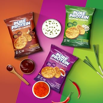 Pure Protein Popped Crisps, Variety Pack: Hickory Barbecue, 12 Ct, Non GMO