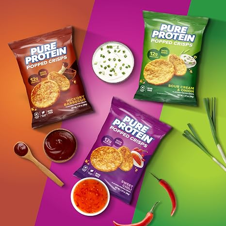 Pure Protein Popped Crisps, Variety Pack: Hickory Barbecue, 12 Ct, Non GMO