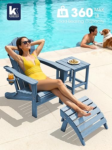 Miniatura 9 de KINGYES Silla plegable estilo Adirondack, sillas de patio resistentes a todo clima de HDPE, silla de césped con textura de madera para junto a