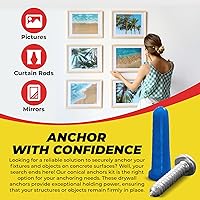 Vista 2 de QUALIHOME Kit de anclajes y tornillos cónicos de hormigón, anclajes de pared cónicos de plástico para accesorios ligeros en hormigón, bloque