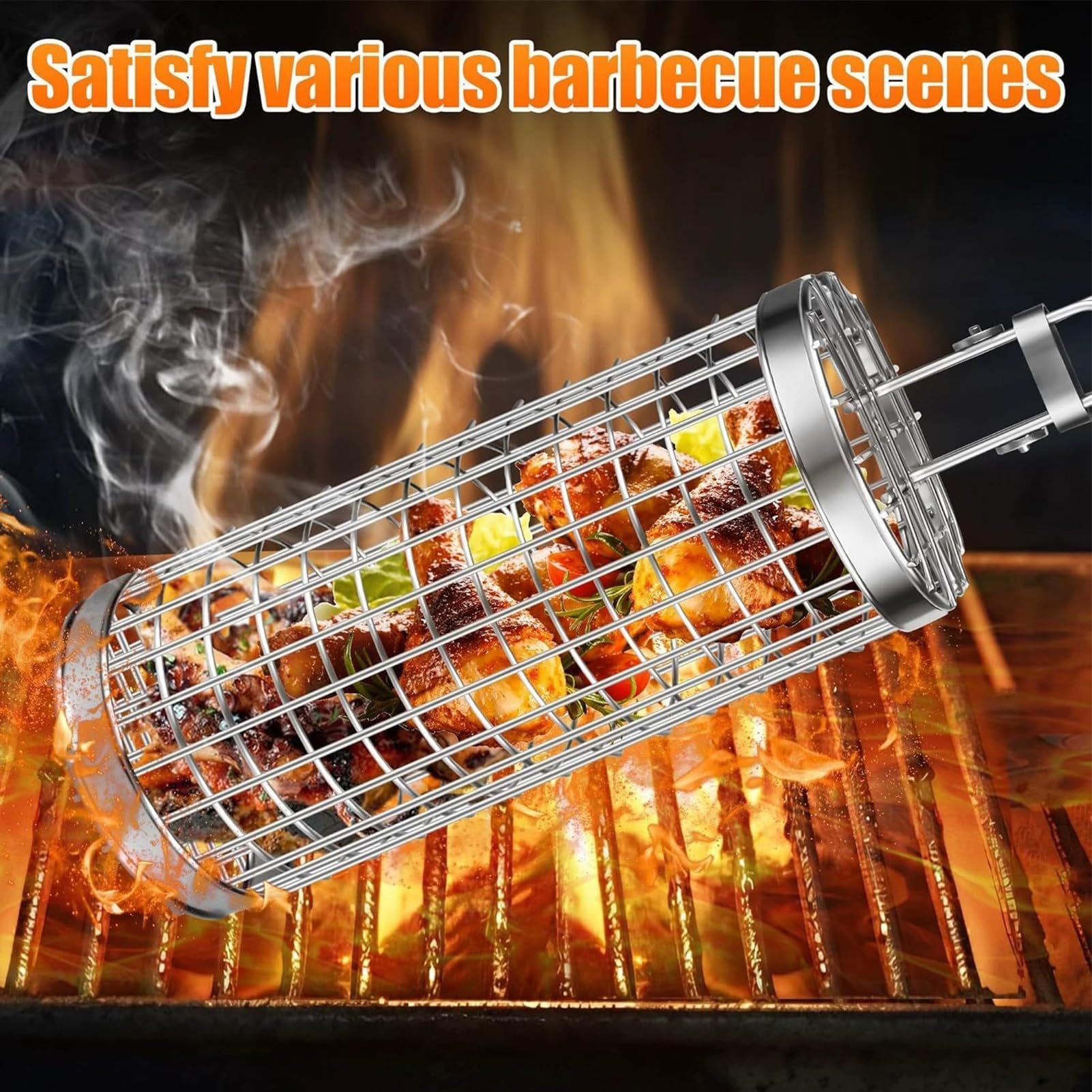 Kosze grillowe ze stali nierdzewnej, narzędzia do grillowania na świeżym powietrzu z drewnianym uchwytem, idealne na kemping, do grillowania