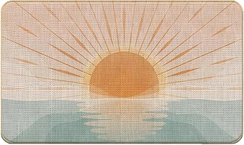 Boho Sun Door Mat, Modern Abstract Ocean Beach Sunshine Welcome Doormat for Front Door Porch Outdoor Indoor Entrance, Boho Ocean Bath Mats, 17x30 Inches