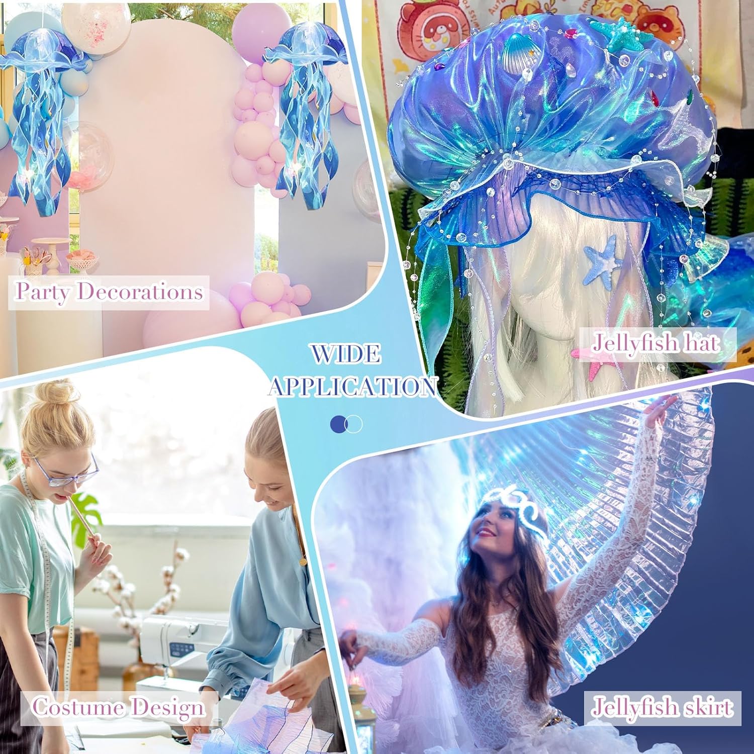 Newwiee 25 Yard Iridescent Ribbon Ruffle Trim Pleated Chiffon Organza Fabric Chiffon Ribbon Lace Fabric Trim for Wedding Sewing Dress Lanter Skirt Bag Decor Jellyfish Hat Costume Craft(Royal Blue)