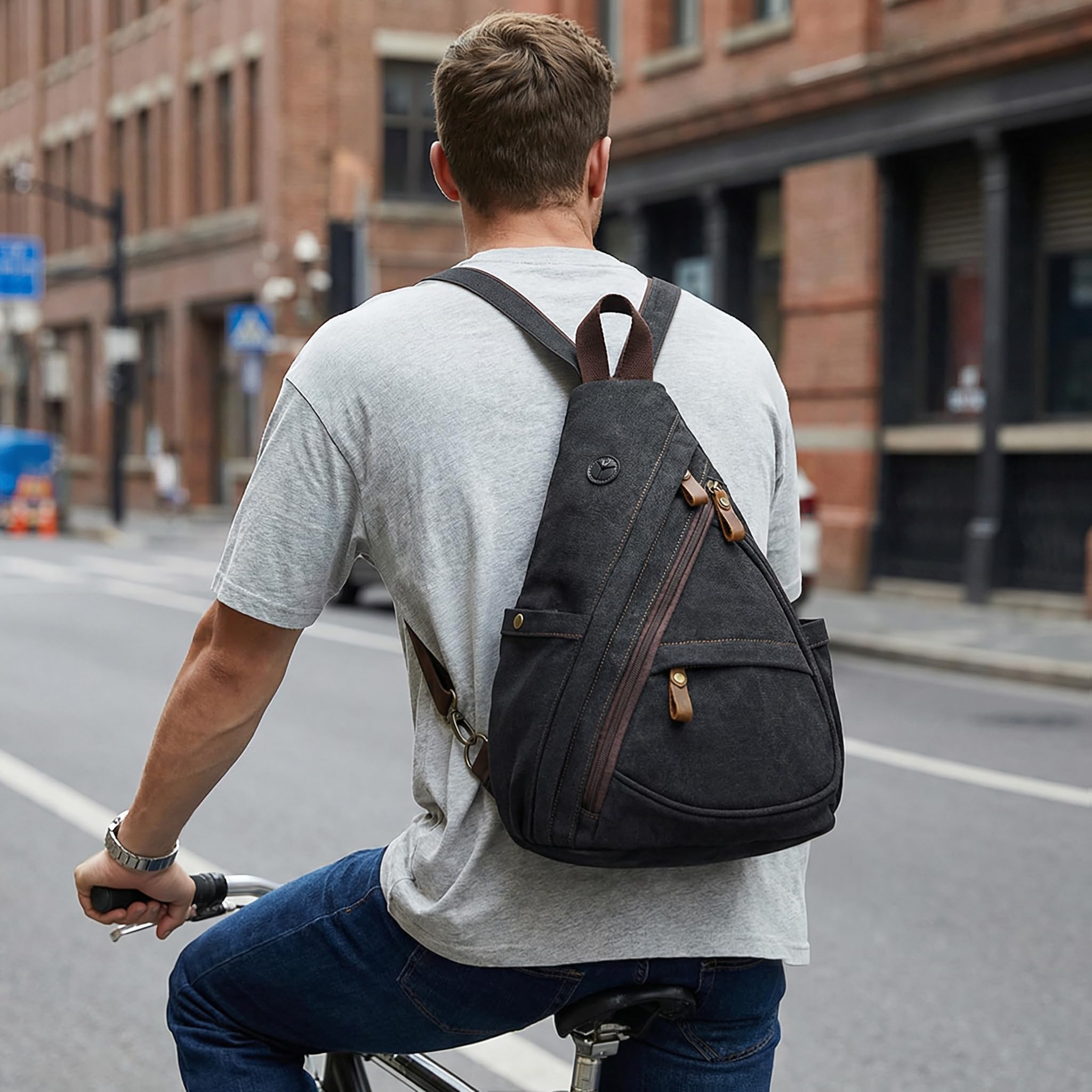 VARLIVOO Zaino Monospalla da Uomo Borse a Spalla Sling Bag Crossbody Bag Escursionismo Viaggio Pendolarismo Campeggio Ciclismo Alpinismo Scuola Tela Sling Backpack Nero