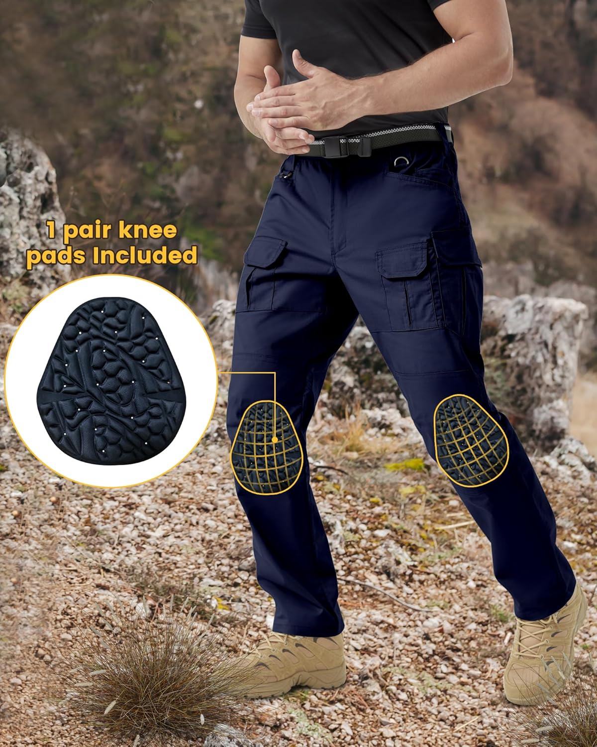 Men's Stretch Tactical Work Pants with Removable Knee Pads, Water-Resistant Ripstop Cargo Pants for Outdoor & Hiking - Image 3