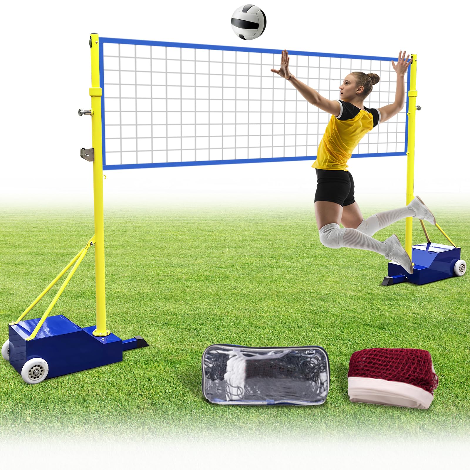 Volleyball Poles,Volleyball Net for Backyard with Poles Indoor&Outdoor Badminton Nets,5ft-6.8ft Adjustable Height for Courtyard School Stadium