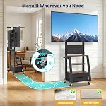Rolling TV Stand with Power Outlet & 4-Tier Storage for 23-60 Inch Flat/Curved Screen up to 160lbs LCD/LED/OLED Adjustable Height Mobile TV Cart with Wheels for Home Office Outdoor Max VESA 400x400mm