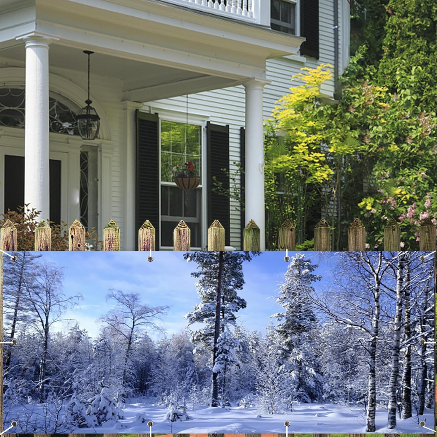 CSFOTO 7x16ft Winter Snow Forest Garage Door Decorative Banner Country Outdoor Woodland White Snow Landscape Large Garage Door Cover Winter Outdoor Garage Wall Decoration Mural Wallpaper