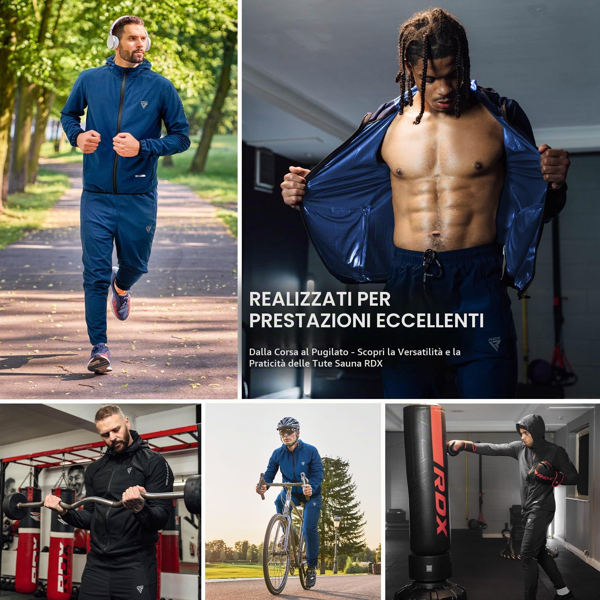 RDX Tuta Sauna Dimagrante Uomo Donna, Reach Conforme, Anti Rip Sudore Dimagranti Tute Cappuccio, Tuta per Sudare Tuta Termica Sports Boxe MMA Palestra Allenamento Top Pantaloni Set