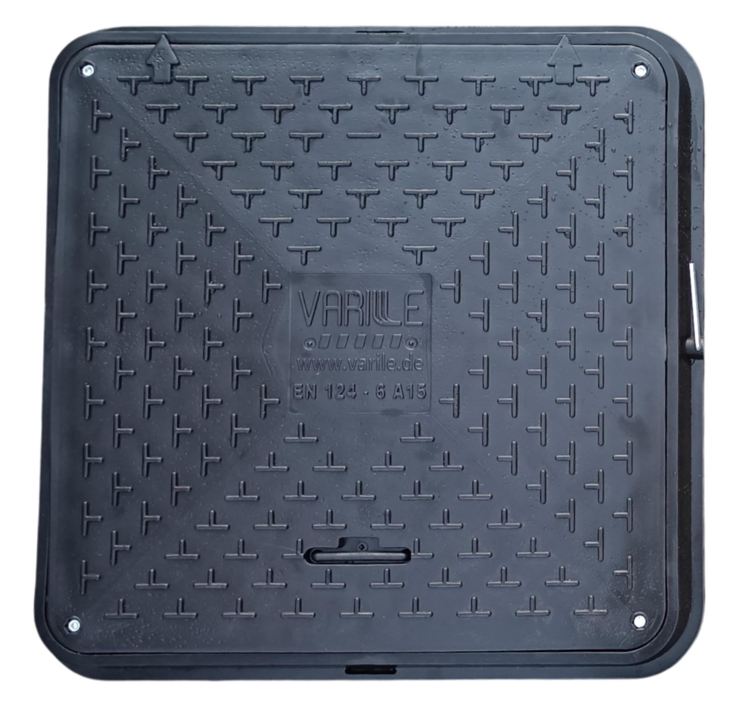Varile 72cm quadratische Schachtabdeckung mit Griff - belastbar bis 1,5t (Schwarz)