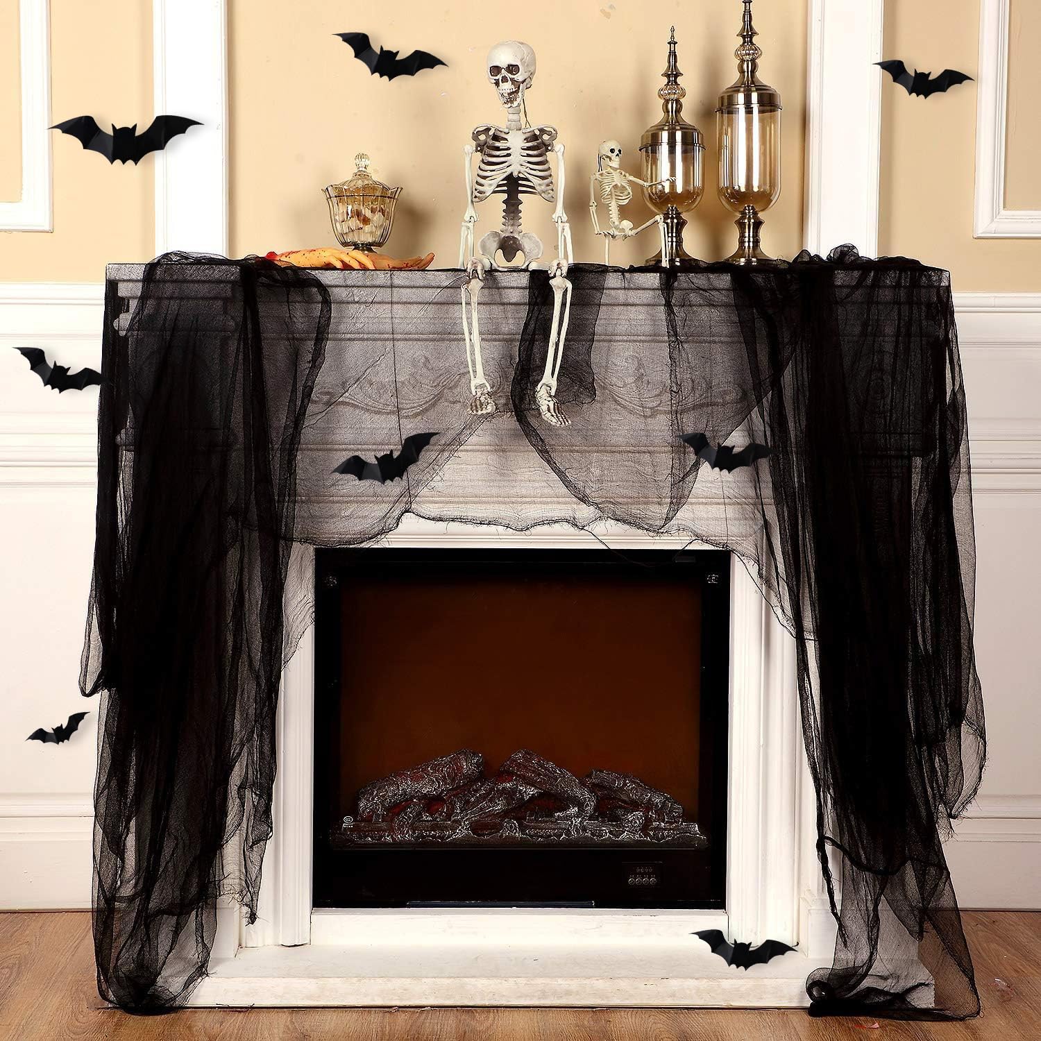 Rideaux Halloween Décoration – 2 Rideaux Porte 100x165 Cm + Toile D’araignée + Araignées, Pour Intérieur/extérieur
