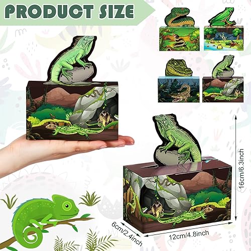 Miniatura 2 de Nezyo 24 piezas de suministros de fiesta de cumpleaños de reptiles, decoraciones de fiesta de serpiente, cajas de cocodrilo para baby shower de