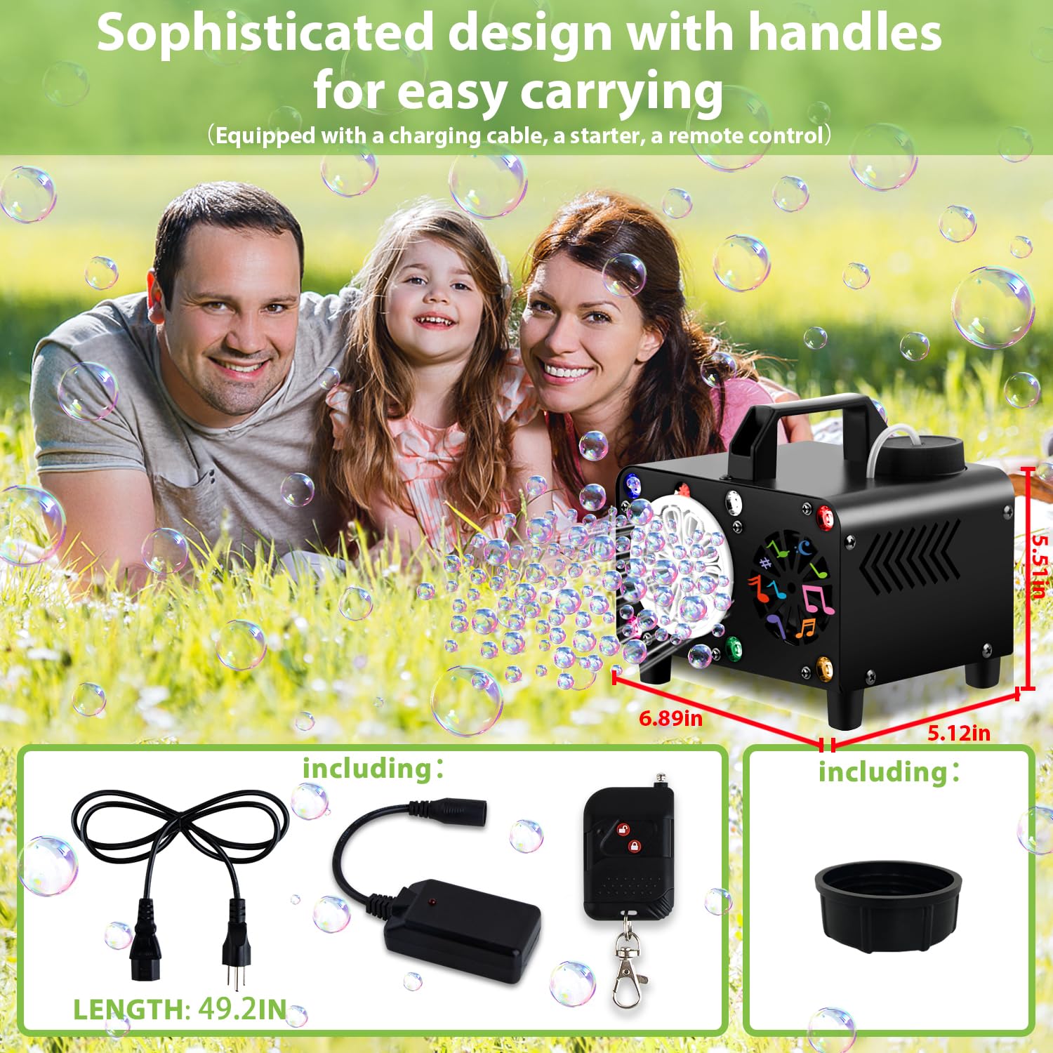 Máquina de burbujas de control remoto inalámbrico, portátil Bluetooth Bubble Blower-6 colores, mando a distancia, ideal para fiestas, bodas y niños