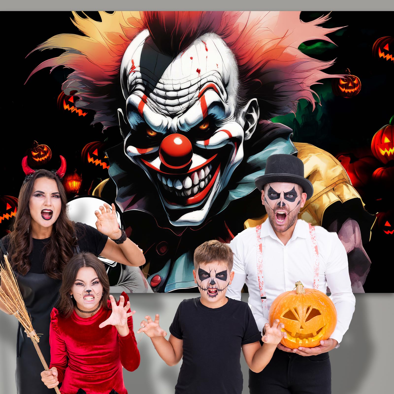 Halloween-Hintergrund, 2,7 X 1,5 M – Gruseliger Clown, Horror-Motiv, Für Party & Fotobox