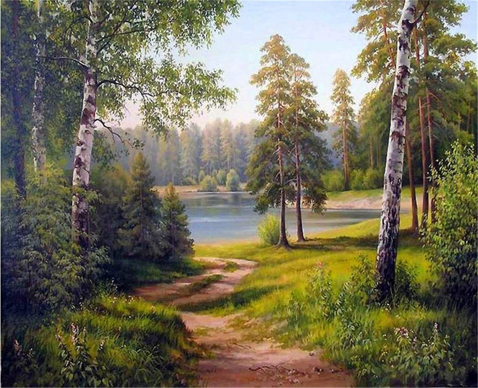 YEESAM ART Pittura A Numeri Fai Da Te: Kit Albero Verde E Lago Su Tela 40x50cm. Perfetto Per Adulti E Bambini, Senza Cornice