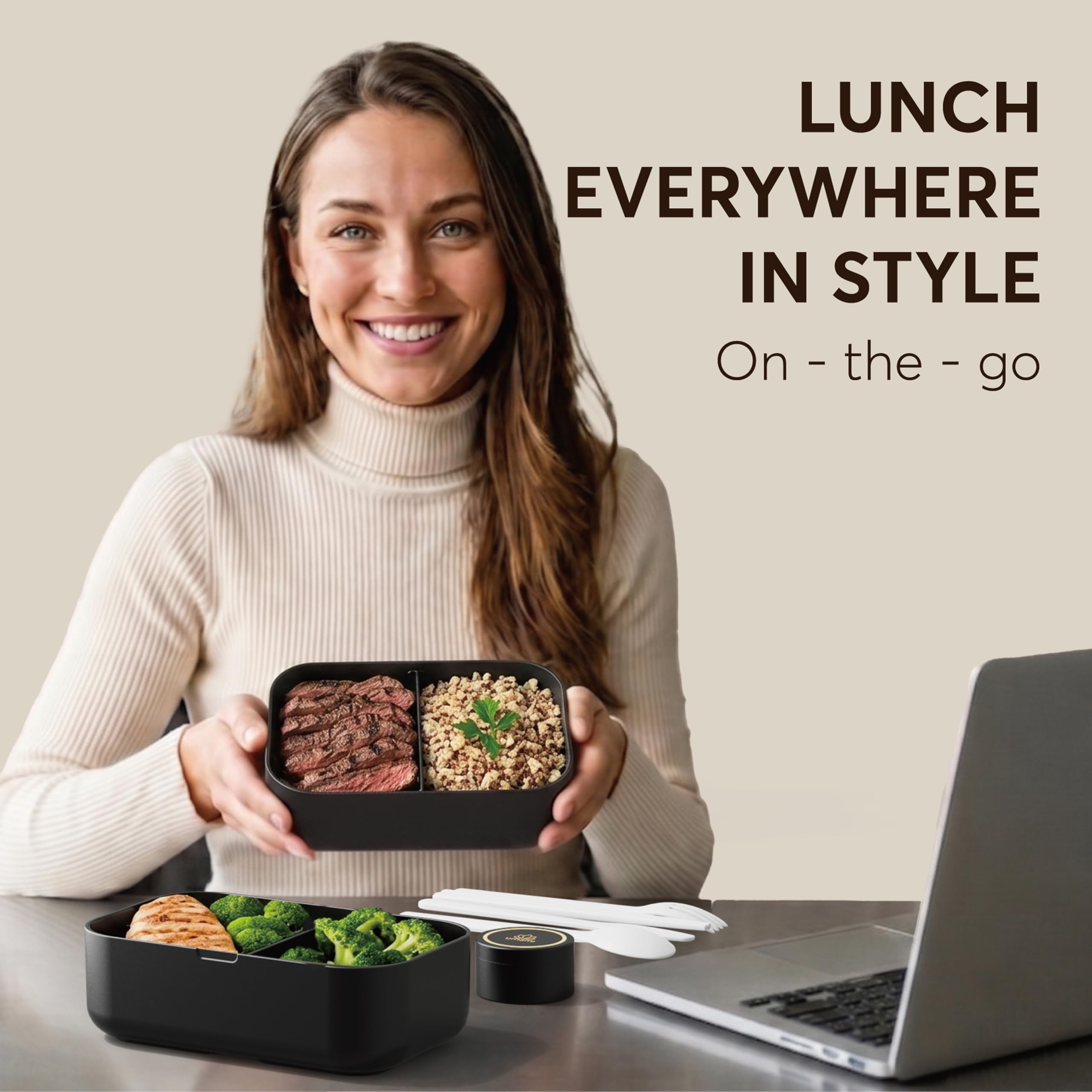 Porta Pranzo 2L, Lunch Box Ermetico con 4 Scomparti e Posate, Sicuro per Microonde, Lavastoviglie, Portapranzo Ufficio, Bento Lunchbox Prova di Perdite per Adulti, Schiscetta Pranzo Umami