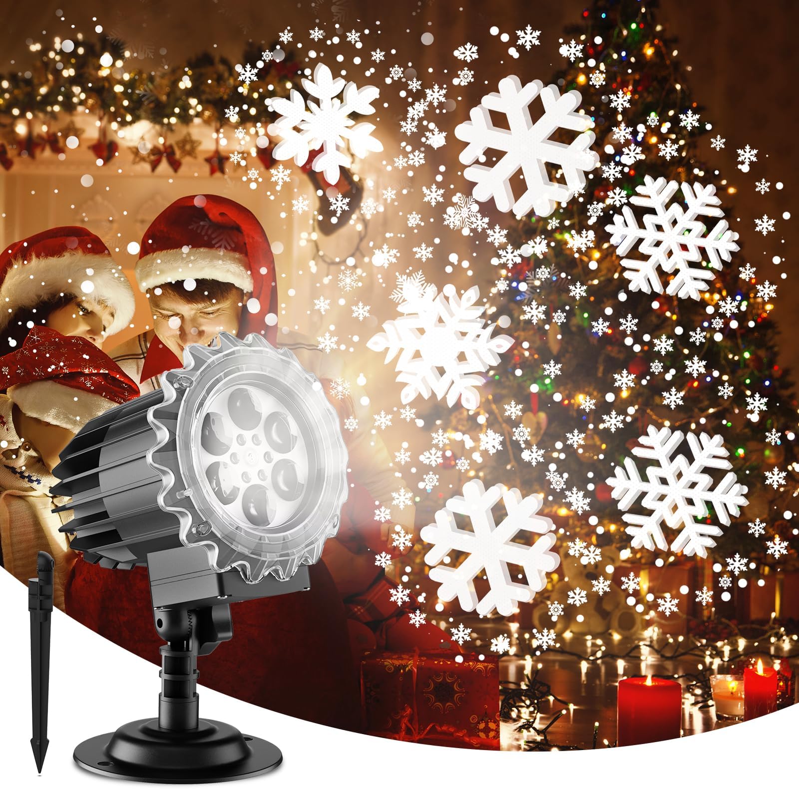 Christmas Projector Lights, Led Snowflake Projector Lights Outdoor, IP65 Waterproof Outdoor Indoor Holiday Projection Lamp Decoration for Christmas Xmas Holiday, New Year, Party