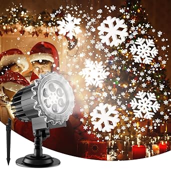 Christmas Projector Lights, Led Snowflake Projector Lights Outdoor, IP65 Waterproof Outdoor Indoor Holiday Projection Lamp Decoration for Christmas Xmas Holiday, New Year, Party