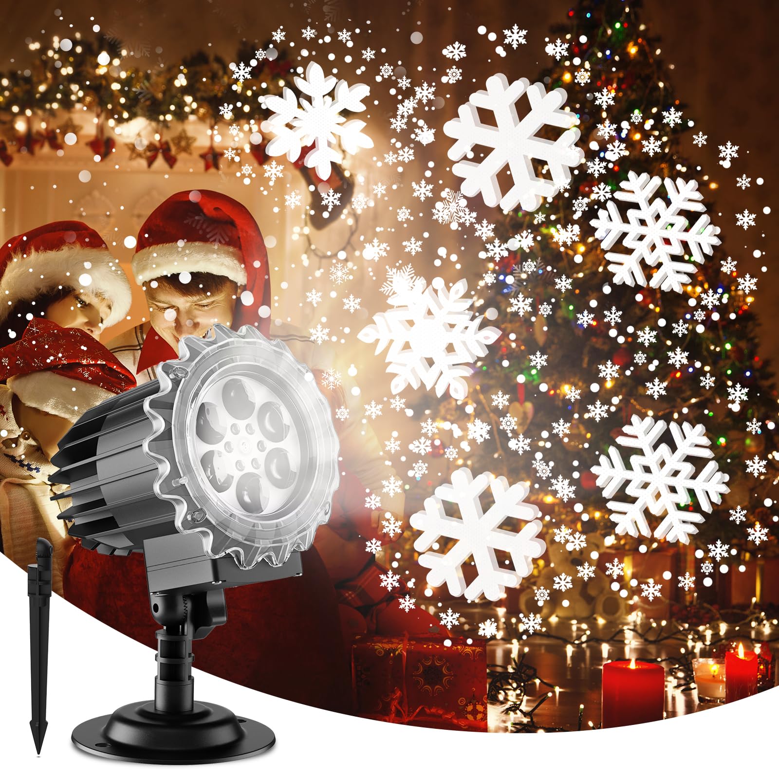 Christmas Projector Lights, Led Snowflake Projector Lights Outdoor, IP65 Waterproof Outdoor Indoor Holiday Projection Lamp Decoration for Christmas Xmas Holiday, New Year, Party