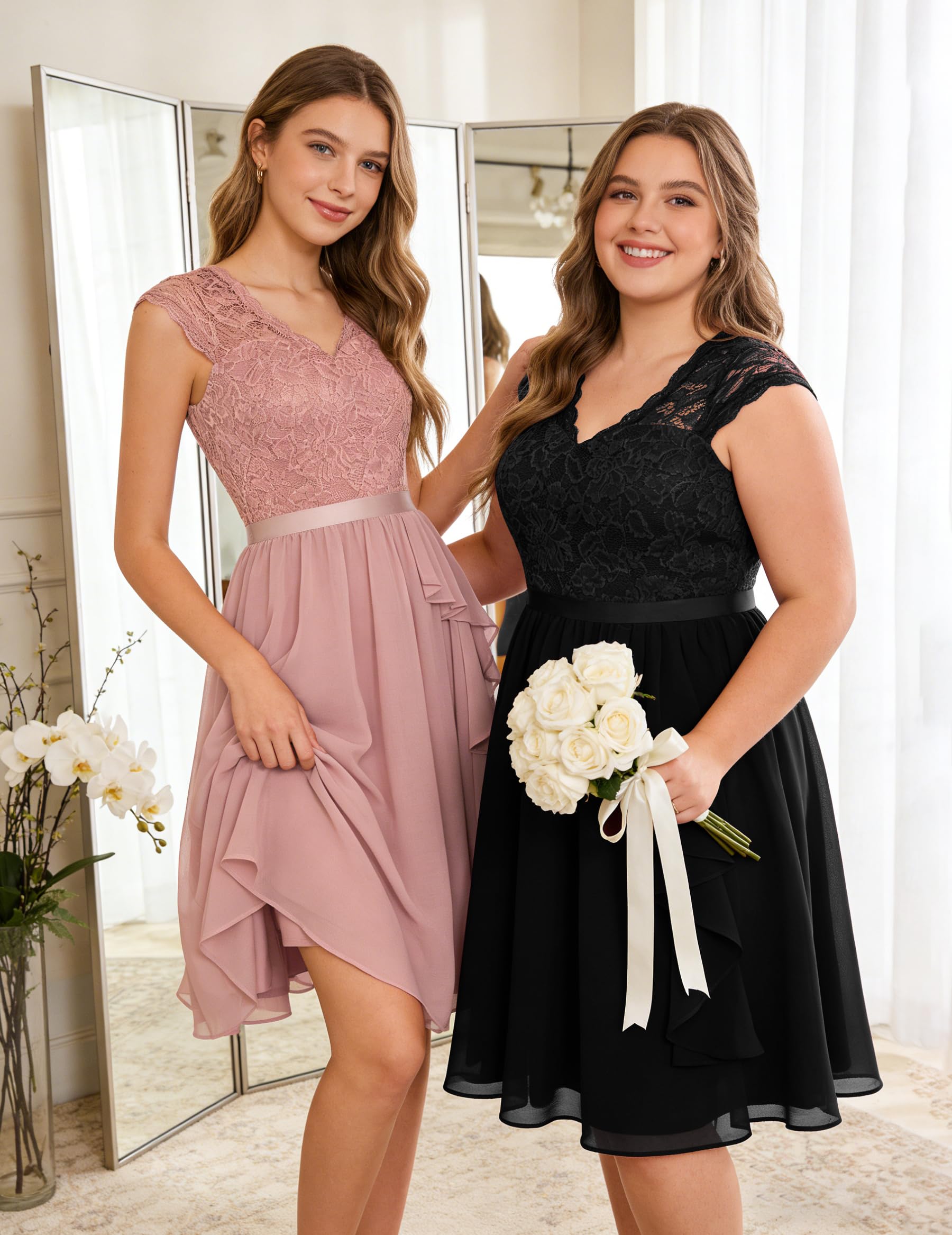 Wedtrend Robe Demoiselle d'honneur Femme en Mousseline Dentelle Elégant Chic pour Soirée et Mariage WT0212 Black L