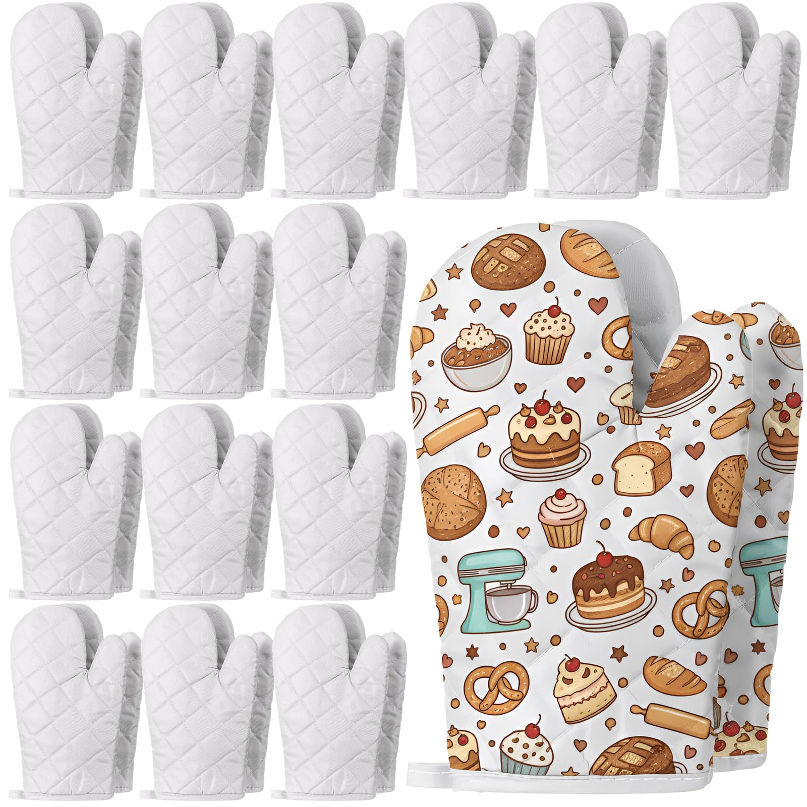 Geyoga Ofenhandschuhe, hitzebeständig, lange Ofenhandschuhe, dicke Baumwolle, Winter, gesteppt, Backen, flexibler Handschuh zum Kochen, Grillen, Picknick, Küche, Grillen, 26 cm, 12 Paar, Weiß