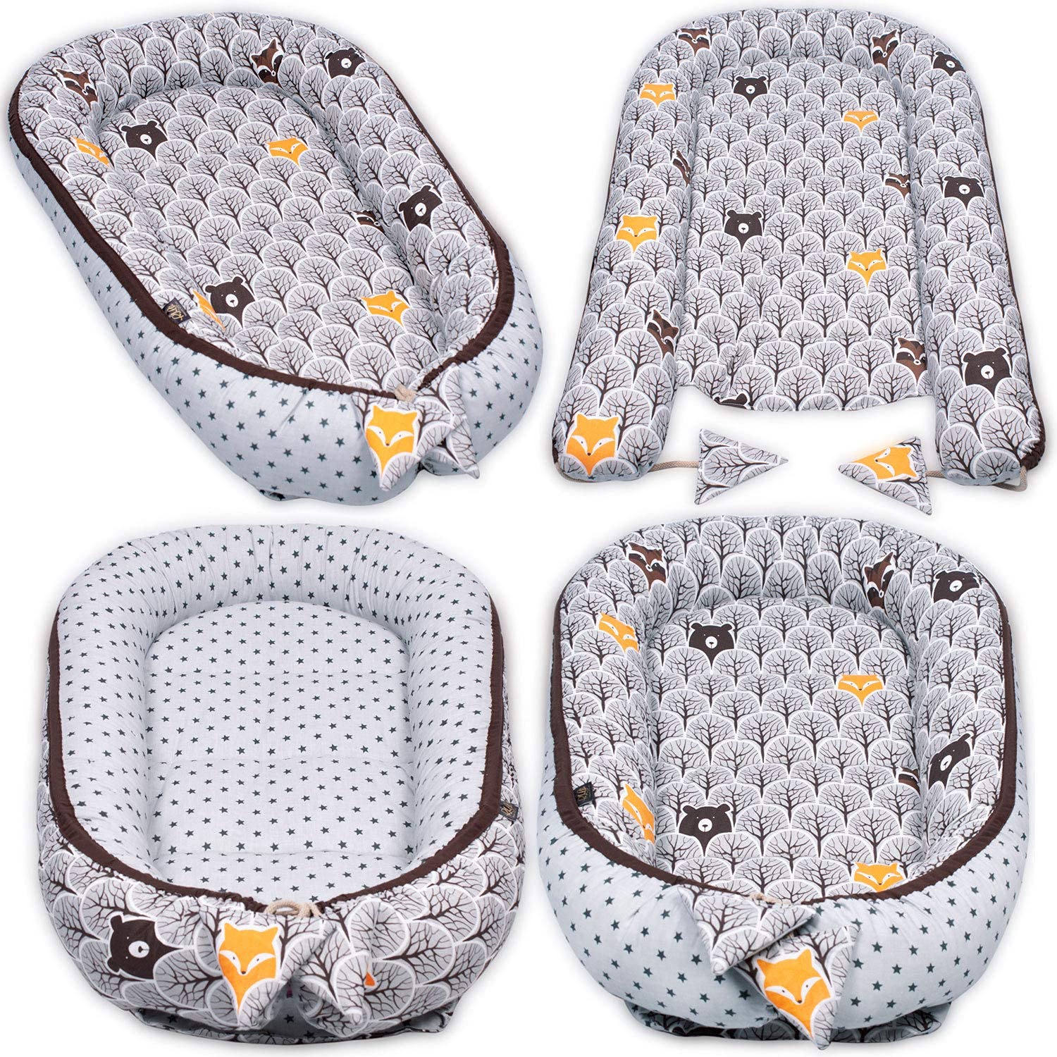 PaLulli 3-TLG Baby Ausstattung-Set Kuschelnest Babynest 95x55cm Baby-Matratze Kuscheldecke Babybett 100% Baumwolle Hypoallergisch Für 0-8 Monate