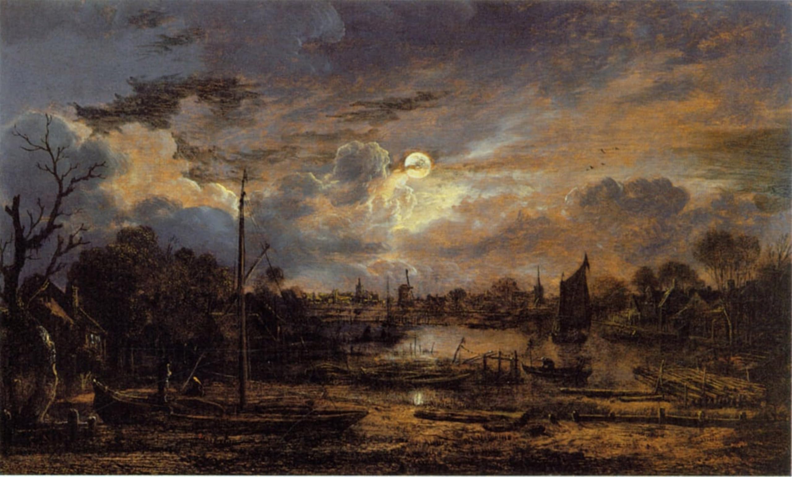 SERENDIPITP Vintage Picture Print on Canvas Wall Art Poster River Landscape with Moonshine by Aert Van Der Neer Artwork Print Poster for Wall Decor 60x90cm