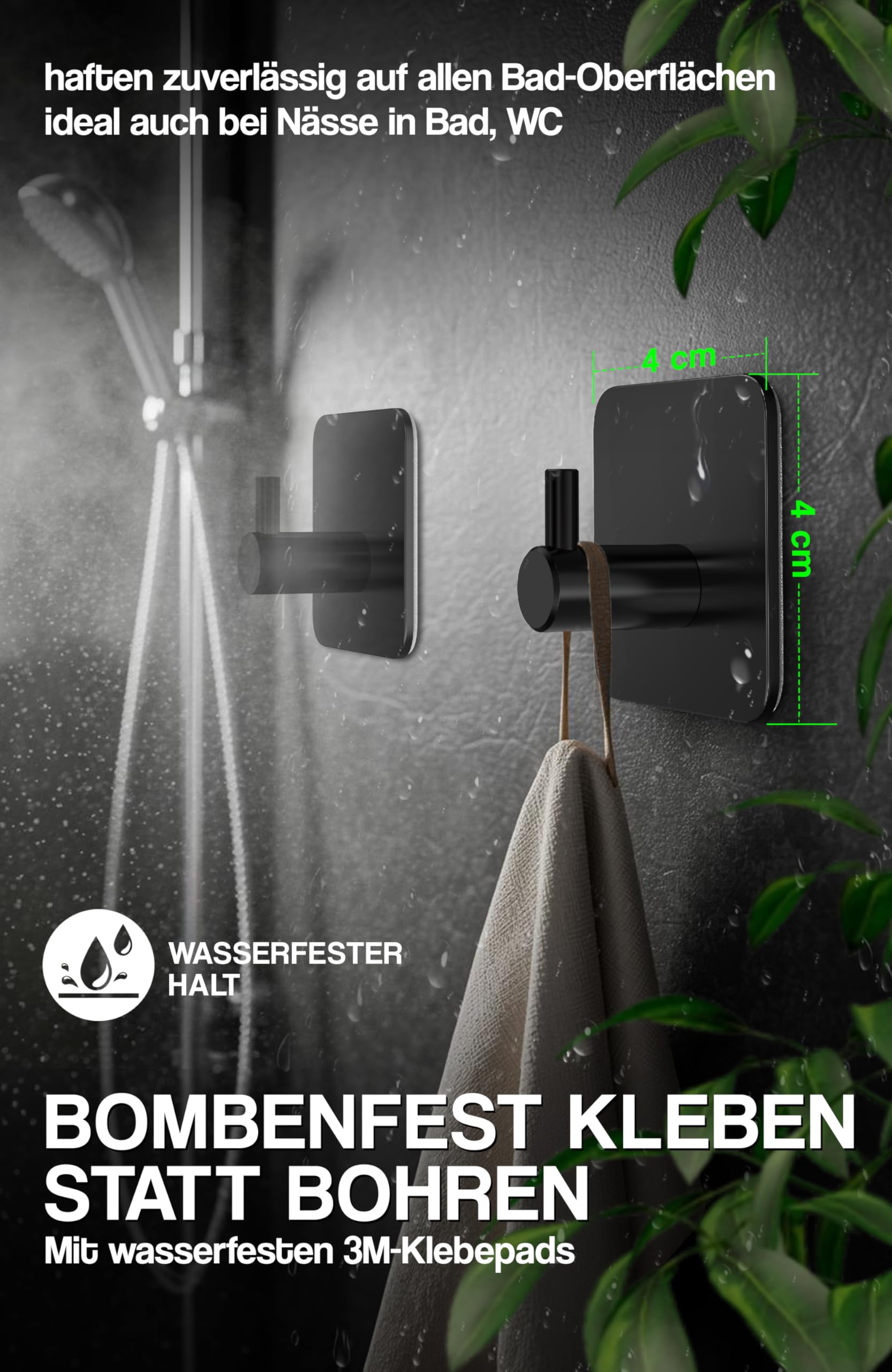 4smile Handdoekhaken zonder boren - set van 4 handdoekhouders zonder boren goud, roestvrij stalen haken, kleefhaken waterdicht - zelfklevende haak voor badkamer handdoekhaak, functionele