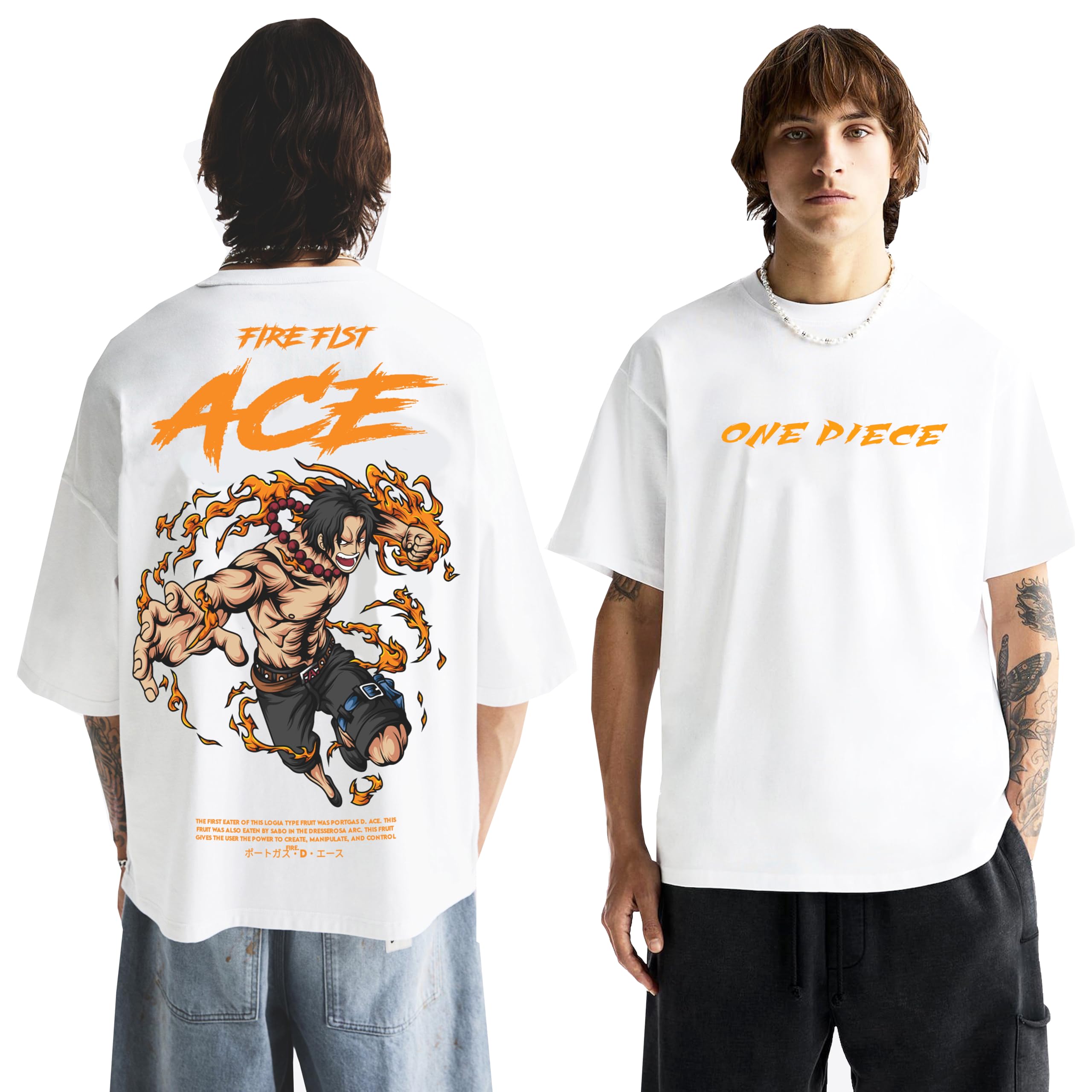 One Piece Anime T-Shirt – Fire Fist Ace Oversized Graphic Tee for Men | Cotton Crewneck | Japanese Manga Streetwear-image-47