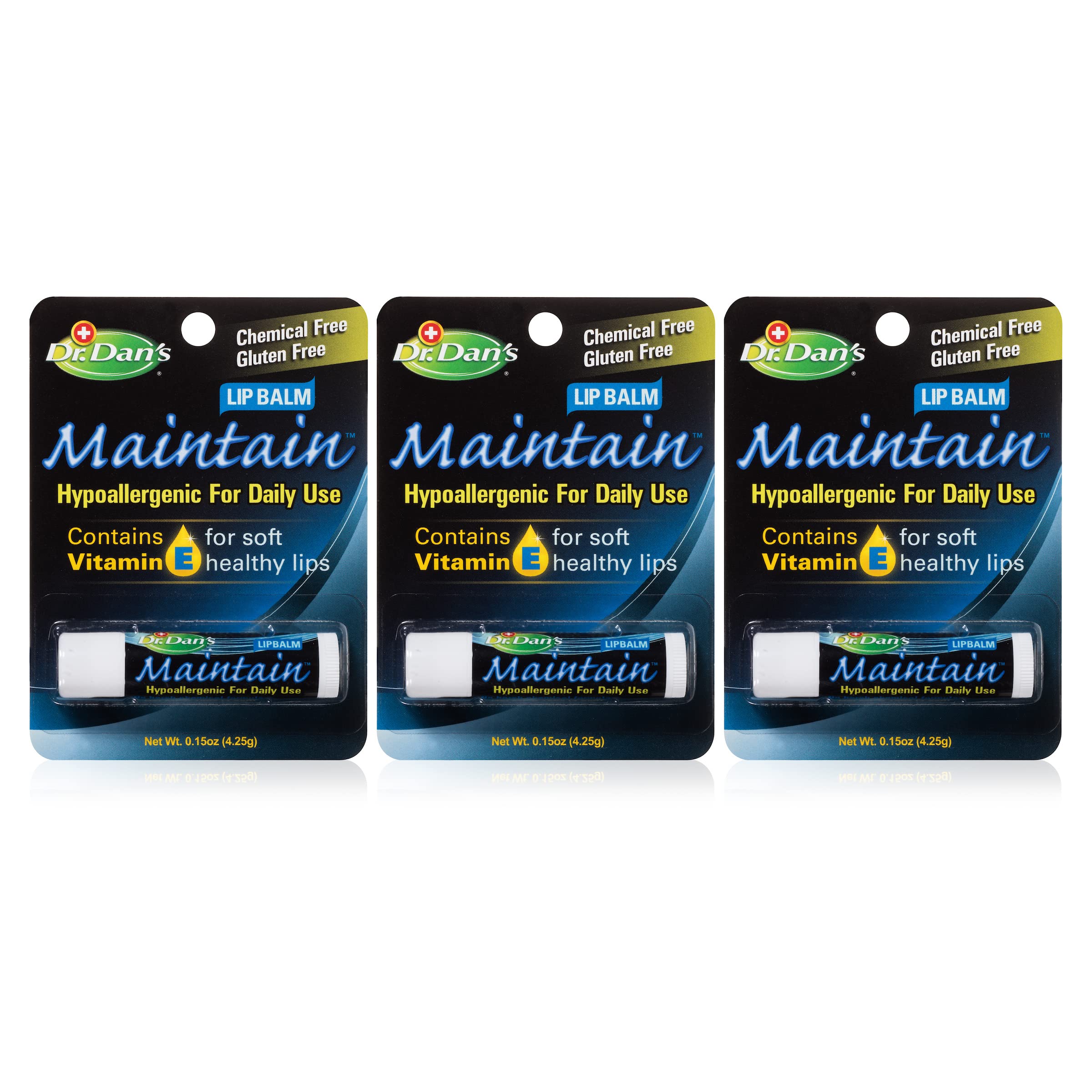Dr. Dan's Maintain Lip Balm Moisturizing Dry Lips with Vitamin E, 3-Pack