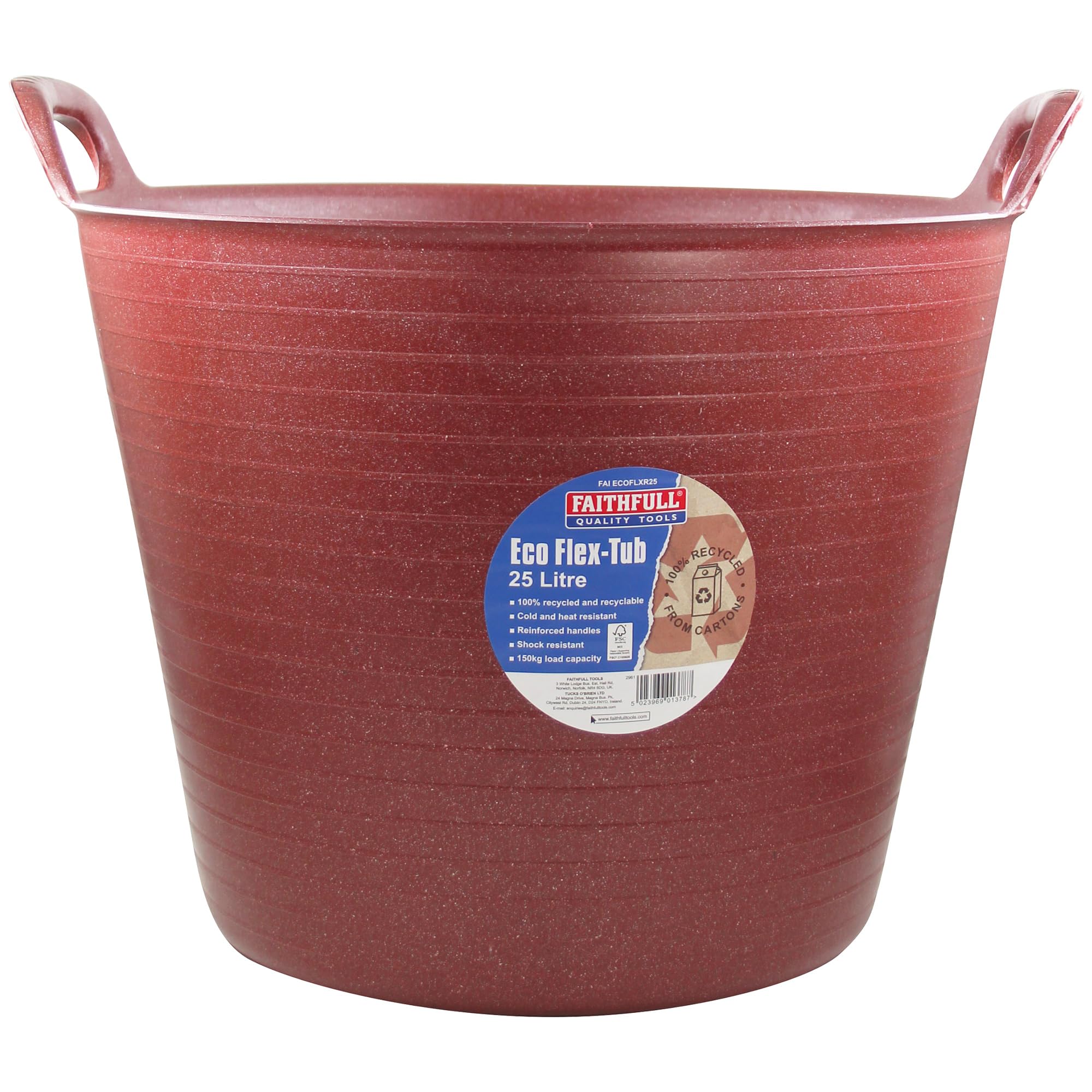 Faithfull Red Eco Flex Tub, Multi-Purpose, Durable & Sustainable Flexible Bucket With Reinforced Handles – 25 Litre (5.5Gl),