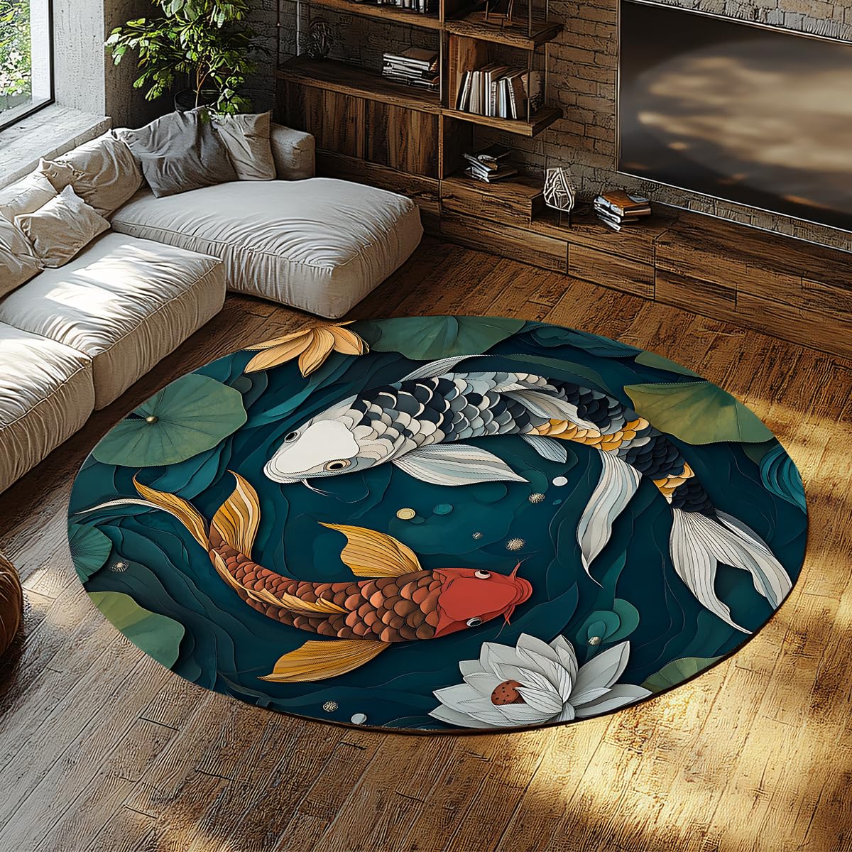 Alfombras Redondas Lavables máquina 120cm Arte Antideslizante Corte Papel Cero Pelo bajo Alfombra estética Dormitorio salón Estudio Yoga