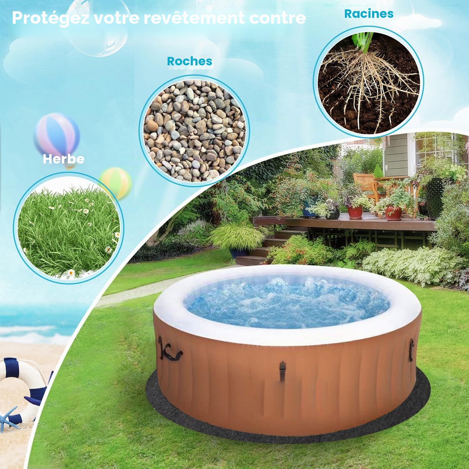 YumSur Tapis De Sol De Piscine, 5.5m Tapis De Revêtement De Sol De Piscine, Tapis Piscine Hors Sol, Tapis De Piscine Rond pour Rayures par Perforation