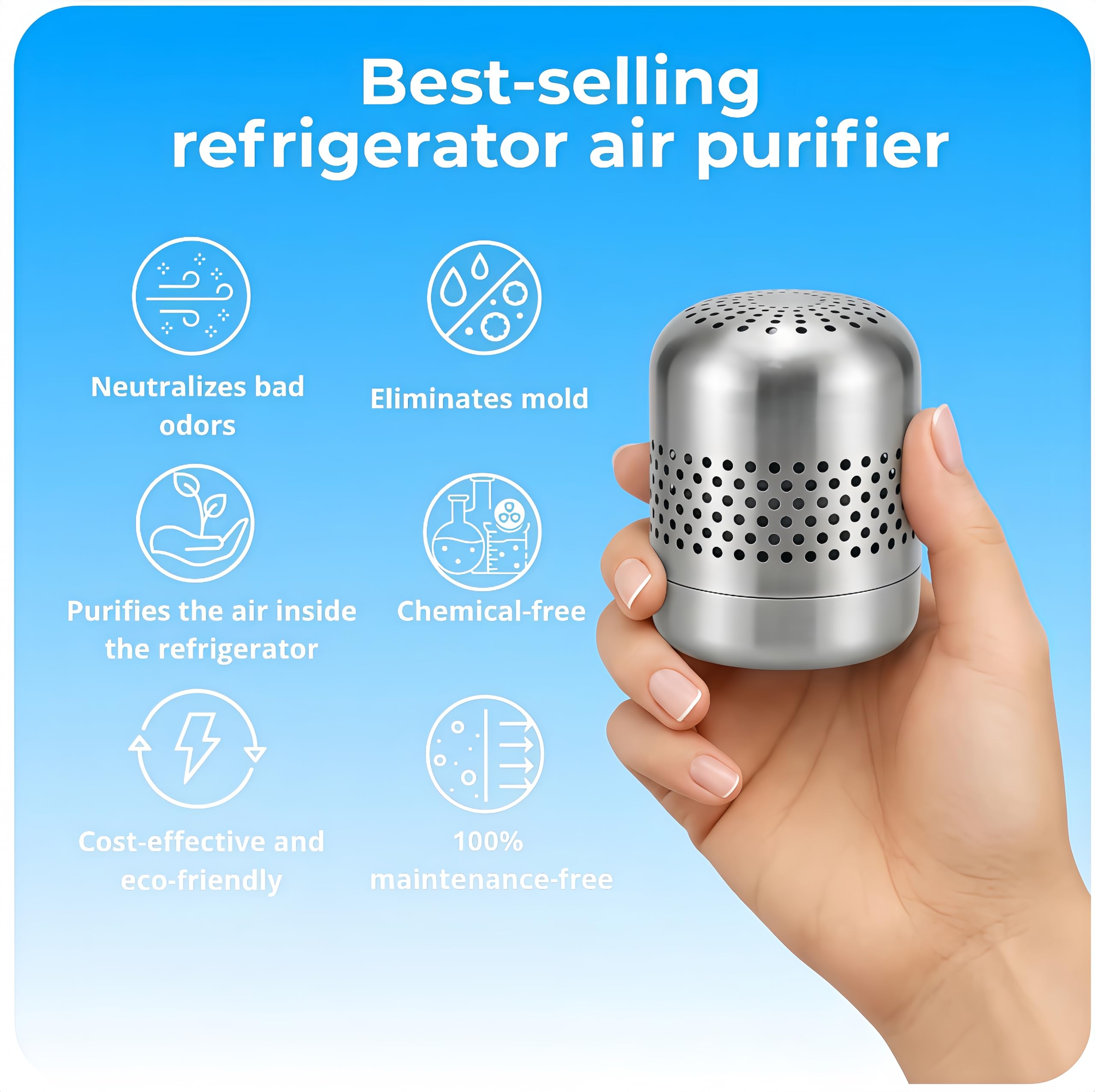 Noova Fridge Purifier, Edelstahl rostfrei, Kühlschrankfrisch | Natürlicher Luftreiniger gegen Gerüche | Kompakt, Nachhaltig & Wiederverwendbar, übertrifft Backpulver und Aktivkohle