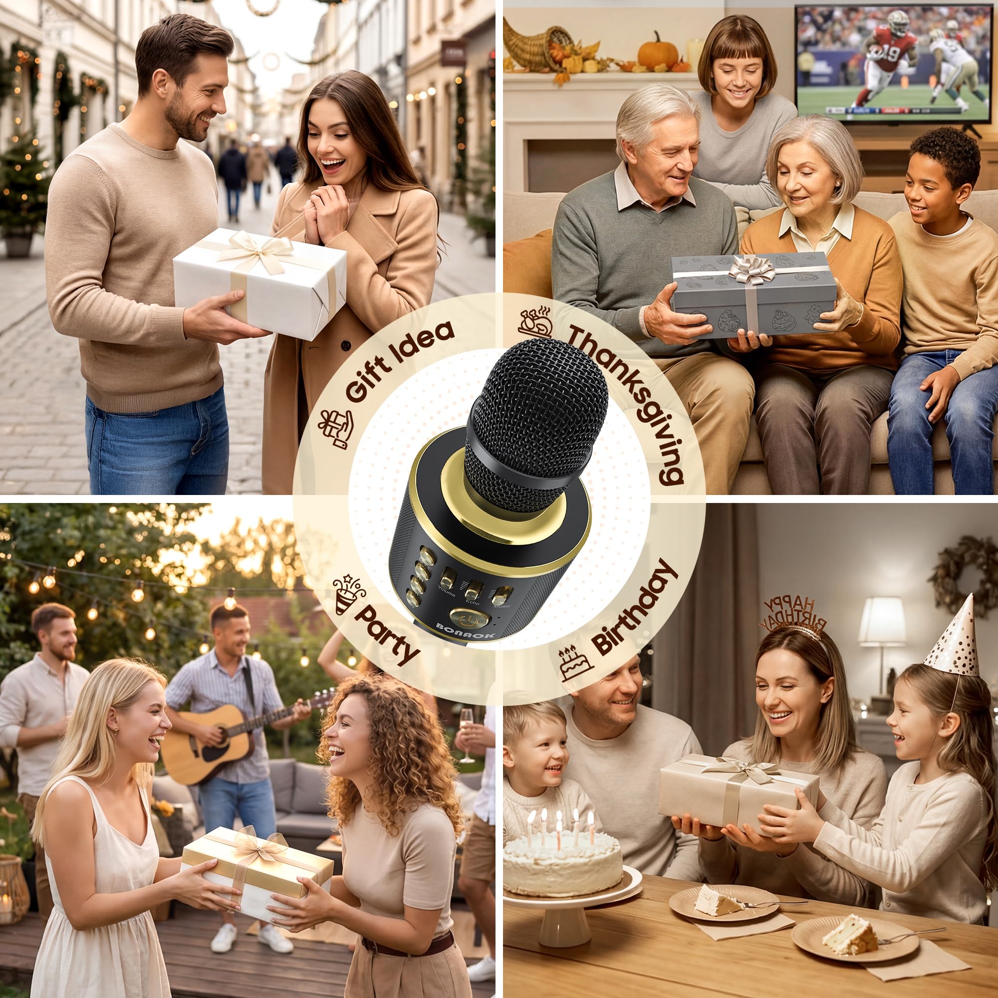 BONAOK Microphone sans Fil Karaoké, Microphone Bluetooth Lecteur Enregistreur Mini Karaoké Enfant Fête Familial pour Appareil Intelligent Android/iOS-Noir