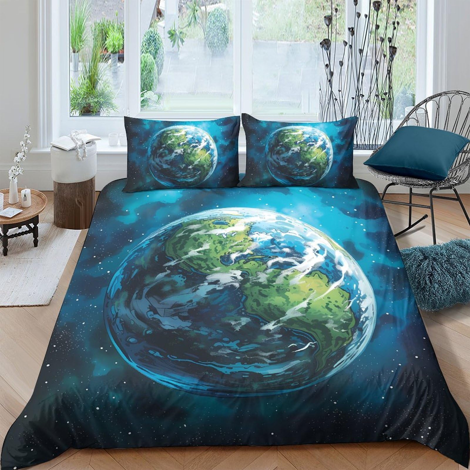 Ctjqhvkz Style-9 3D Printed Earth Blue Planet Fitted Sheet Microfiber Soft Mattress Cover For Bedroom Guest Room Modern Decor Single（135X200cm）
