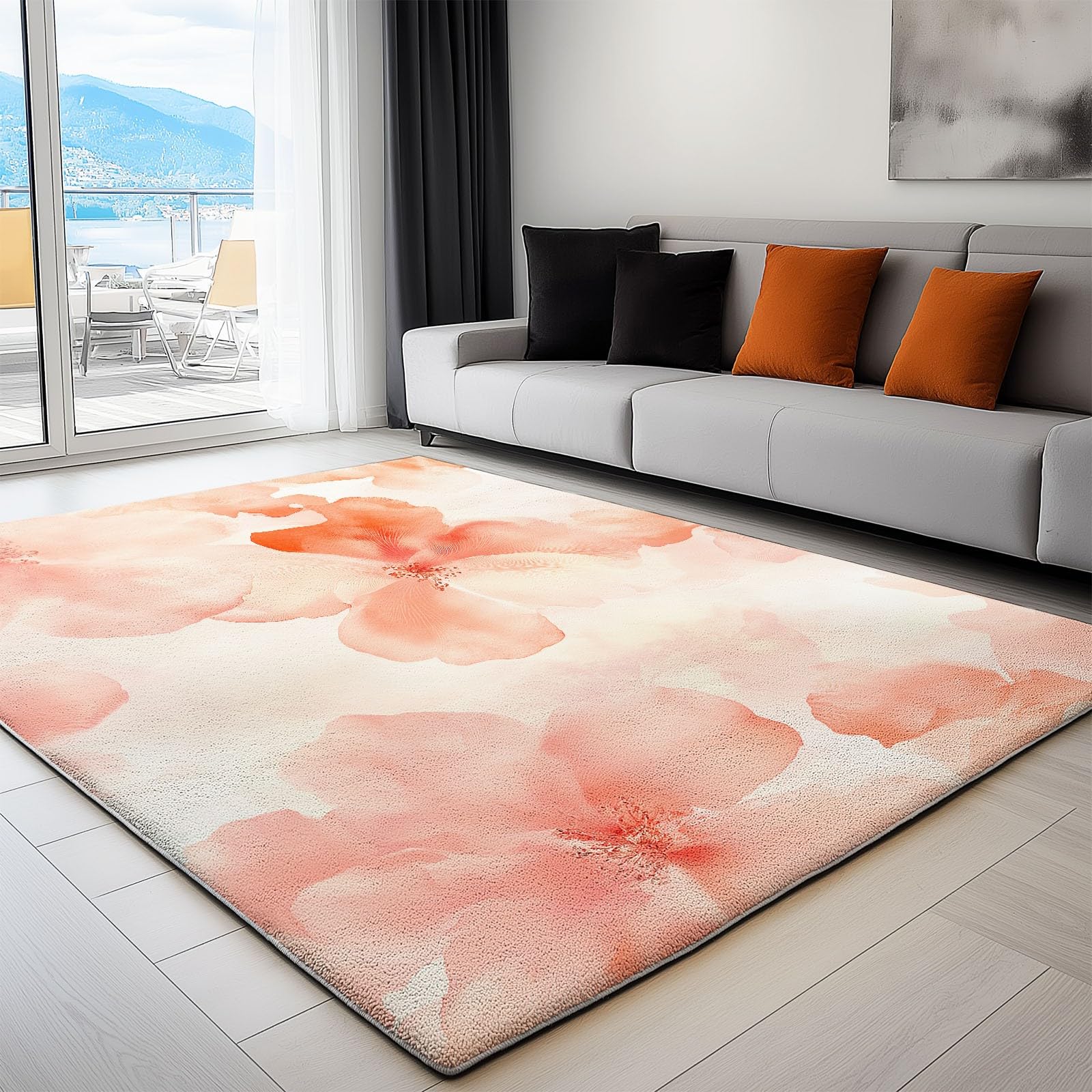 80 x 150 cm Różowy Flanelowy Dywan Można prać w pralce, Akwarela Malarstwo Rośliny Płatki Antypoślizgowy Bezpieczny Dywan dla Dzieci i Zwierząt - Idealny do salonu, sypialni i przedpokoju