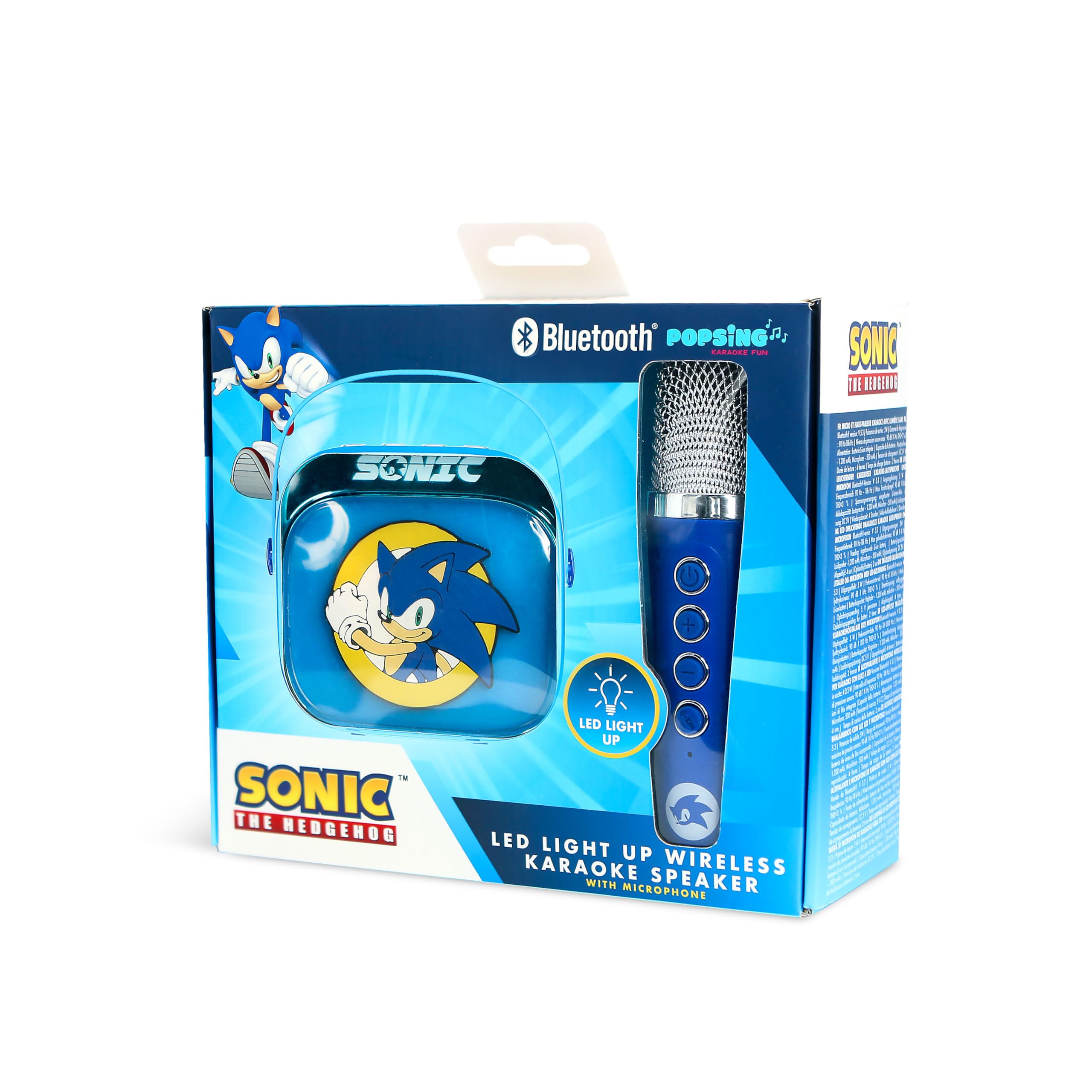 Sonic The Hedgehog Mini Haut-Parleur de Karaoké LED sans Fil avec Microphone Bluetooth, Lumières à Changement de Couleur Bleue