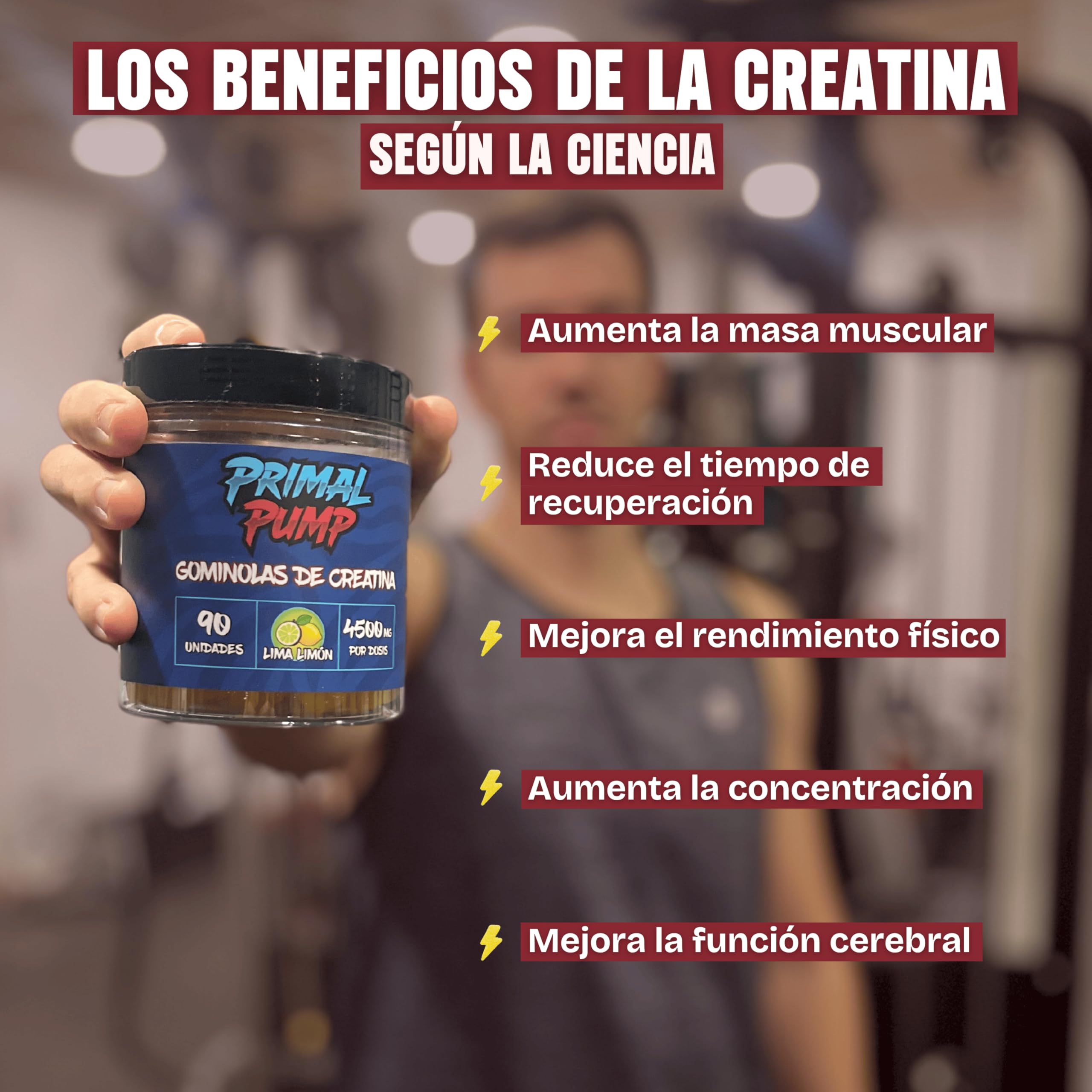 Creatina Monohidratada 4.5g Gominolas - Sin Azúcar, Vegano, Sabor Lima Limón