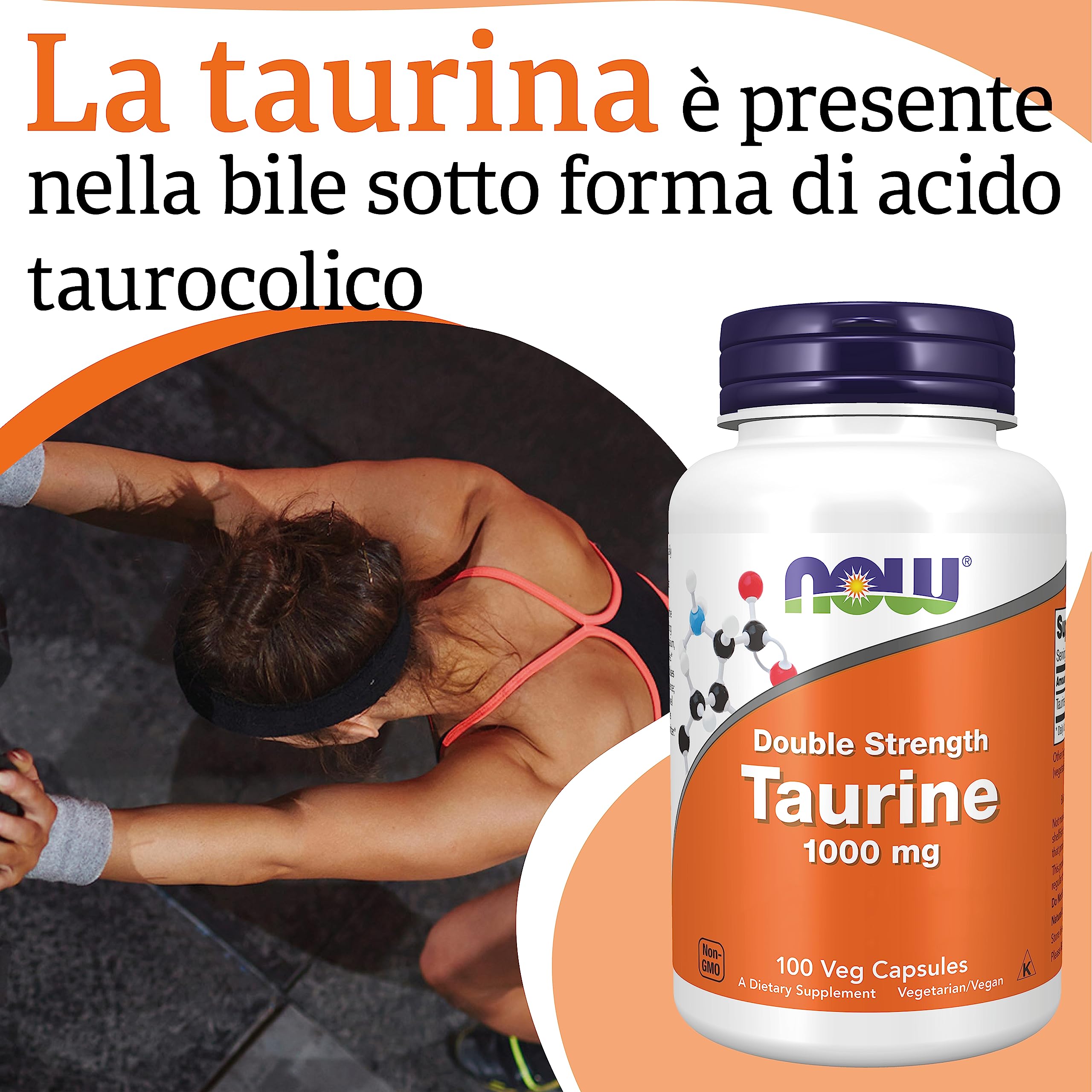 Now Foods, Taurine, Doppia Forza, 1.000mg, 100 Capsule vegan, Testato in Laboratorio, Aminoacido, Senza Glutine, Senza Soia, Vegetariano