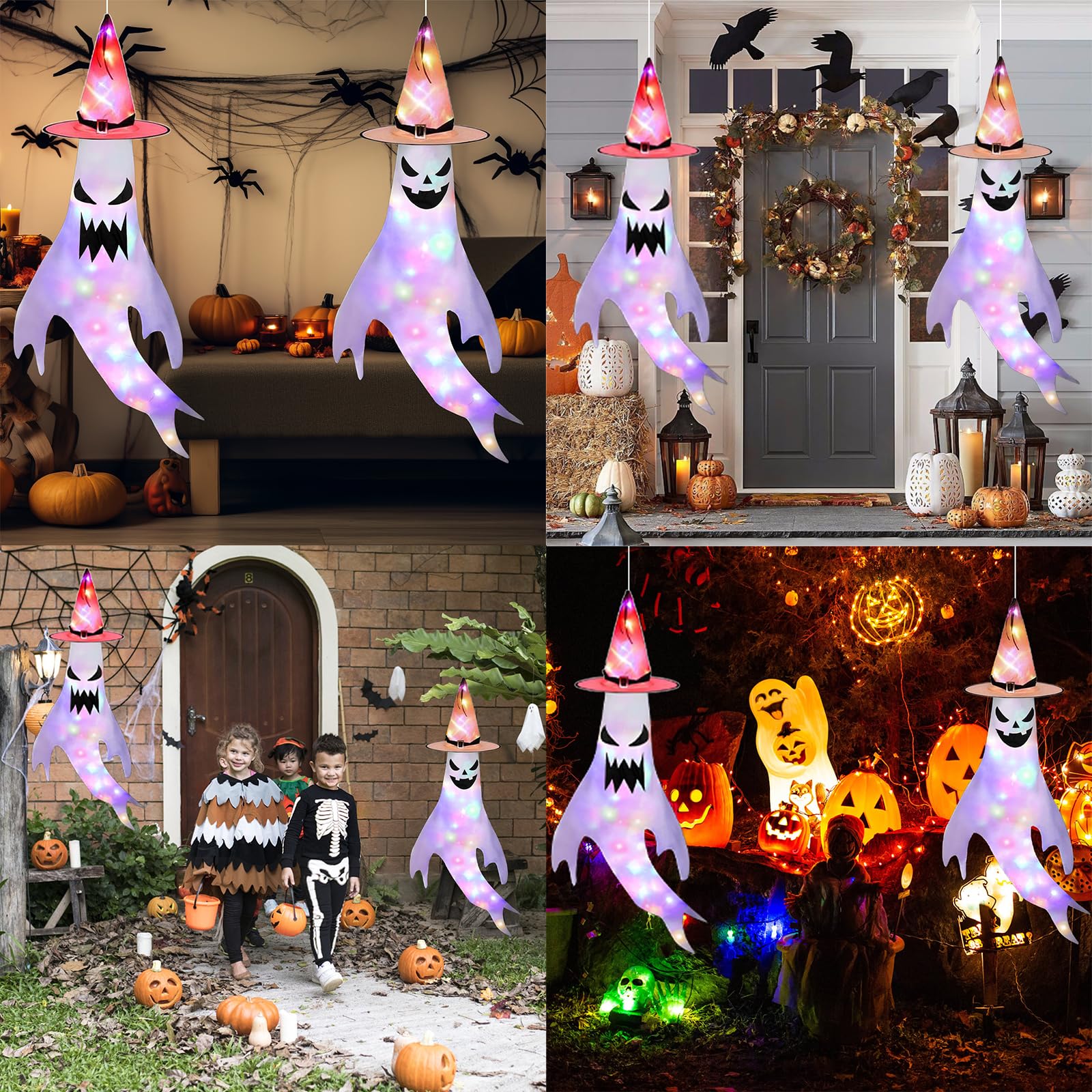 Halloween duchy potwór, 2 sztuki wiszących wiatraków, dekoracja na Halloween, do użytku na zewnątrz, do wnętrz, horror, wisząca skarpeta z kolorowymi światłami LED, dekoracja Halloween, imprezę,