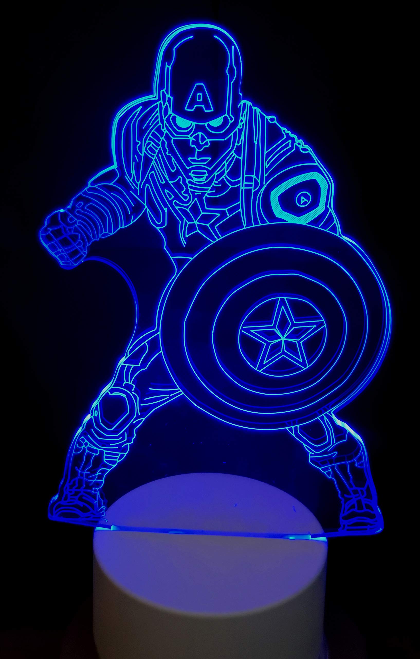althiqahkey 3D Illusion Night Lights مارفل افينجرز MARVEL AVENGERS Night Lamp USB Touch and Remote Control 7 Color Changing Decor Night Light Gifts (CAPITAL AMERICA)