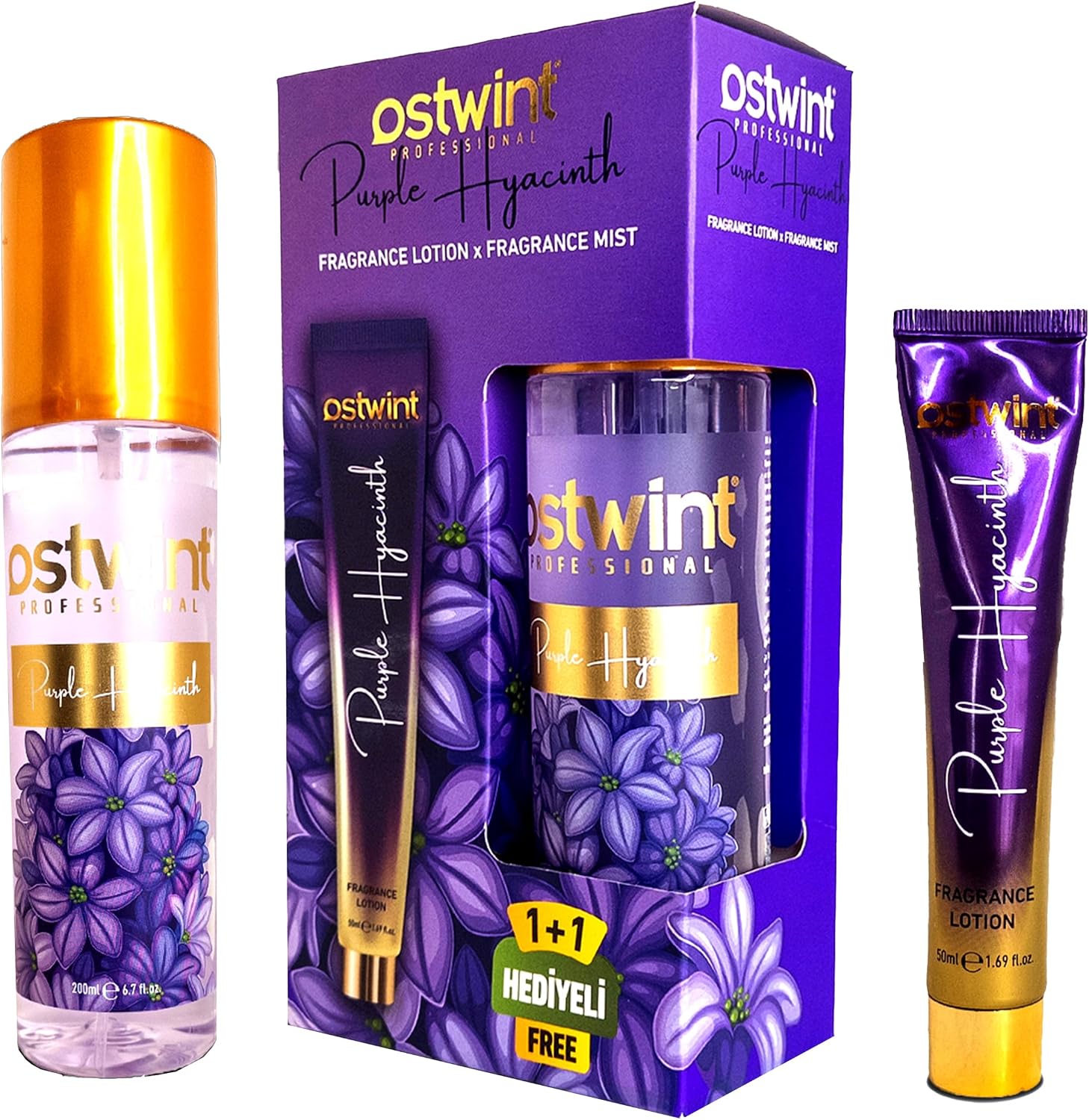 Ostwint Fragrance Mist Purple Hyacinth Vücut Spreyi 200ml & Vücut Kremi 50ml Set - Mor Sümbül ve Çiçeksi Parfüm Kokusu