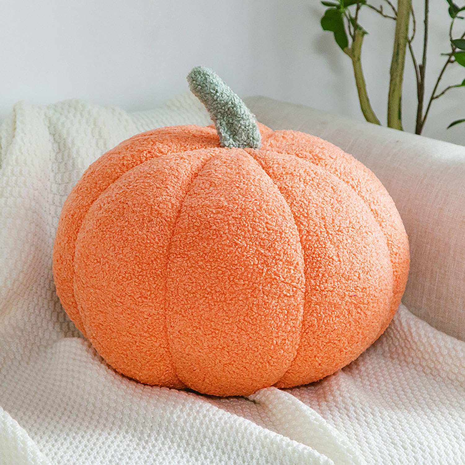 Cuscino Halloween Zucca, Cuscino Decorativo 3D a Forma di Zucca, Decorazione Divano Autunnale, Pumpkin Cushion per Ringraziamento Halloween Auto Casa (Orange,13.78in/35cm)