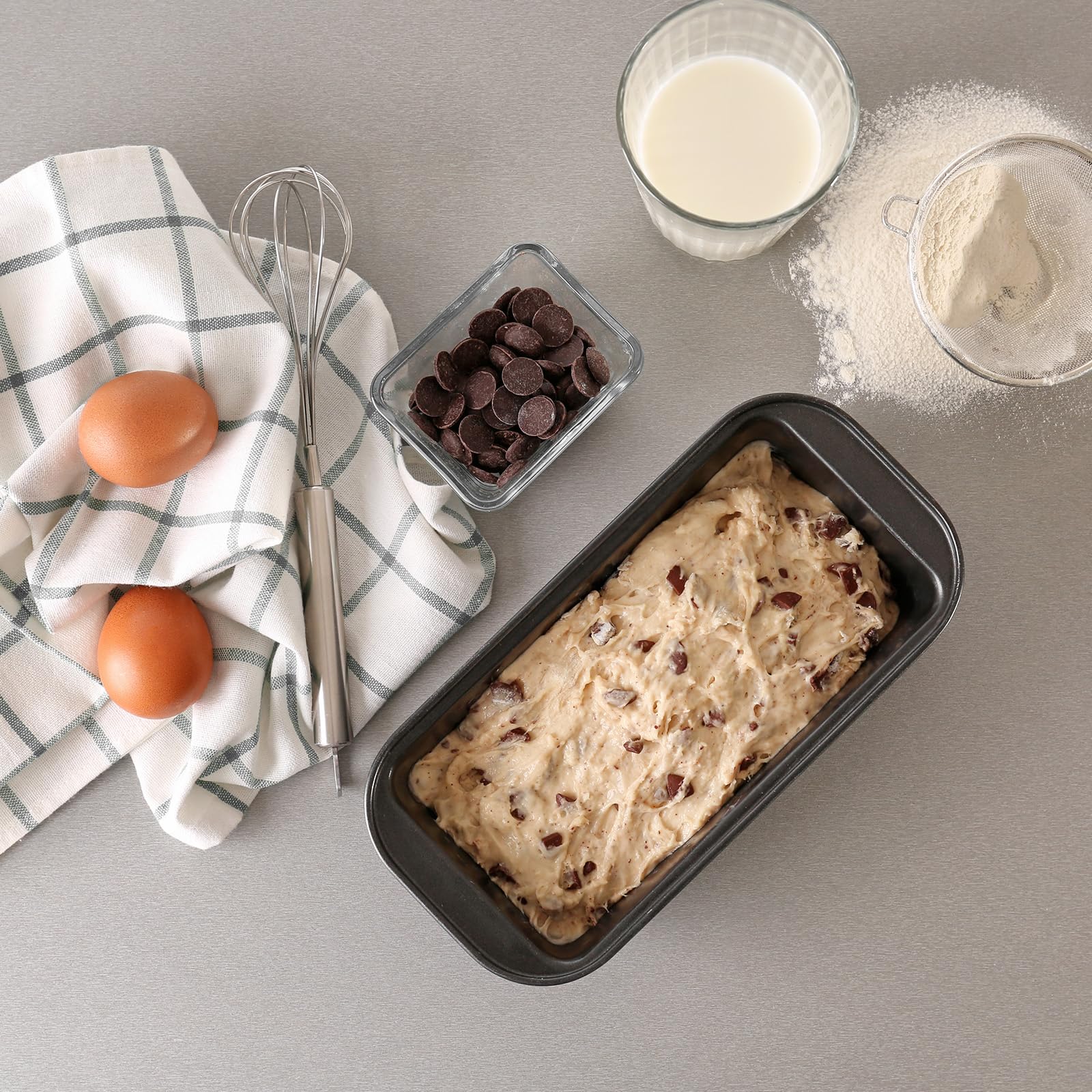 2 Piezas Molde Antiadherente para Pan, Molde Pan Horno, Mold Para Plum Cake Rectangular, Mold para Pan de Acero al Carbono, para Brownies, Tostadas y Pasteles 25.5x13x5.5cm (Gris)