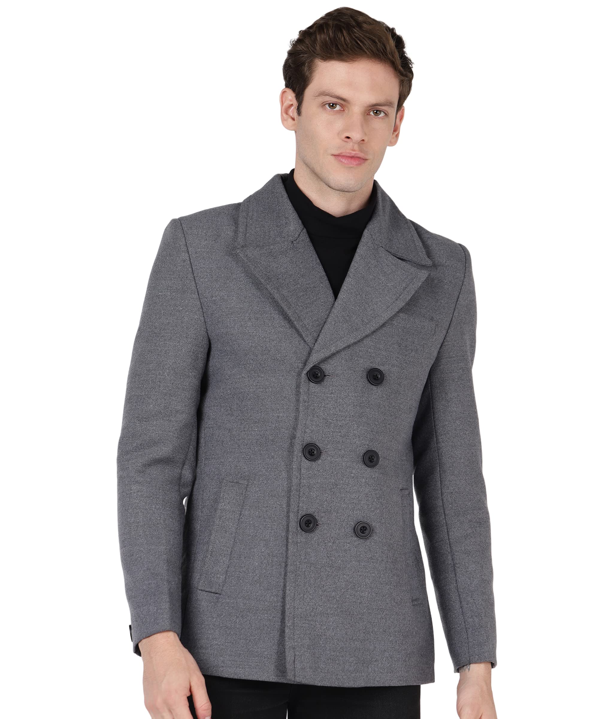 essentiele Woolen Tweed Anthra Grey Men Pea Coat | Casual and Festive Blazer Coat Jacket-picture-46
